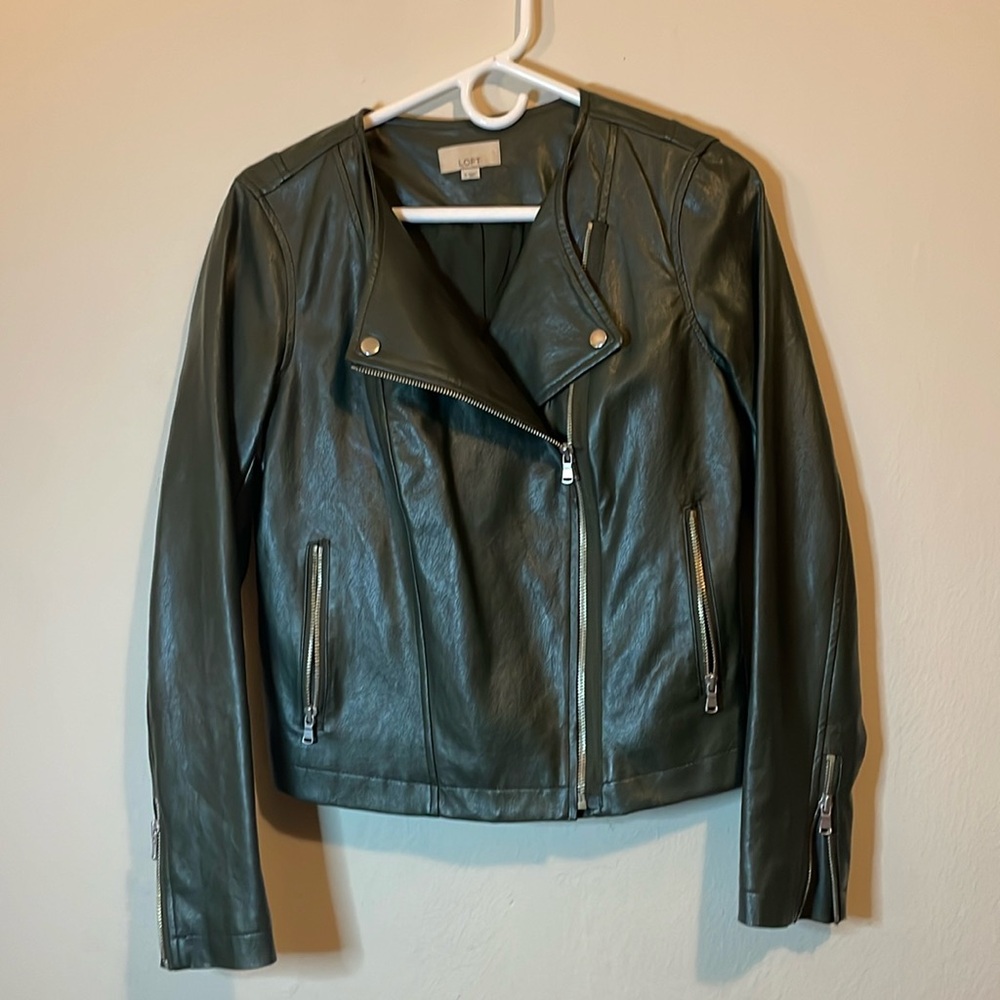 Loft patent leather hunter green moto jacket. Size 4. NWOT.